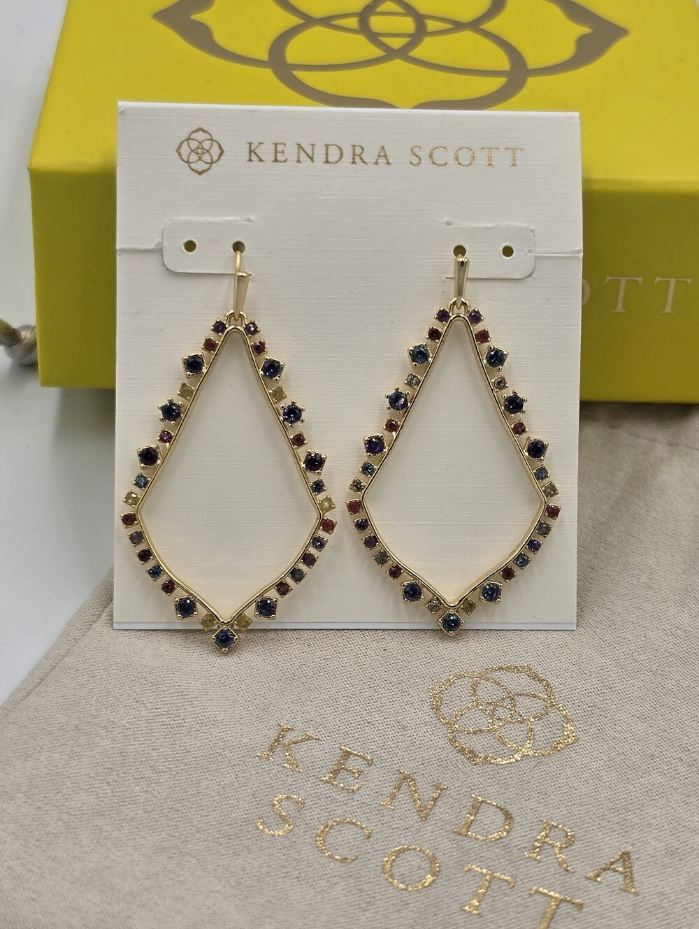 Kendra Scott Sophee Multi Color Crystal Drop Gold Earrings New